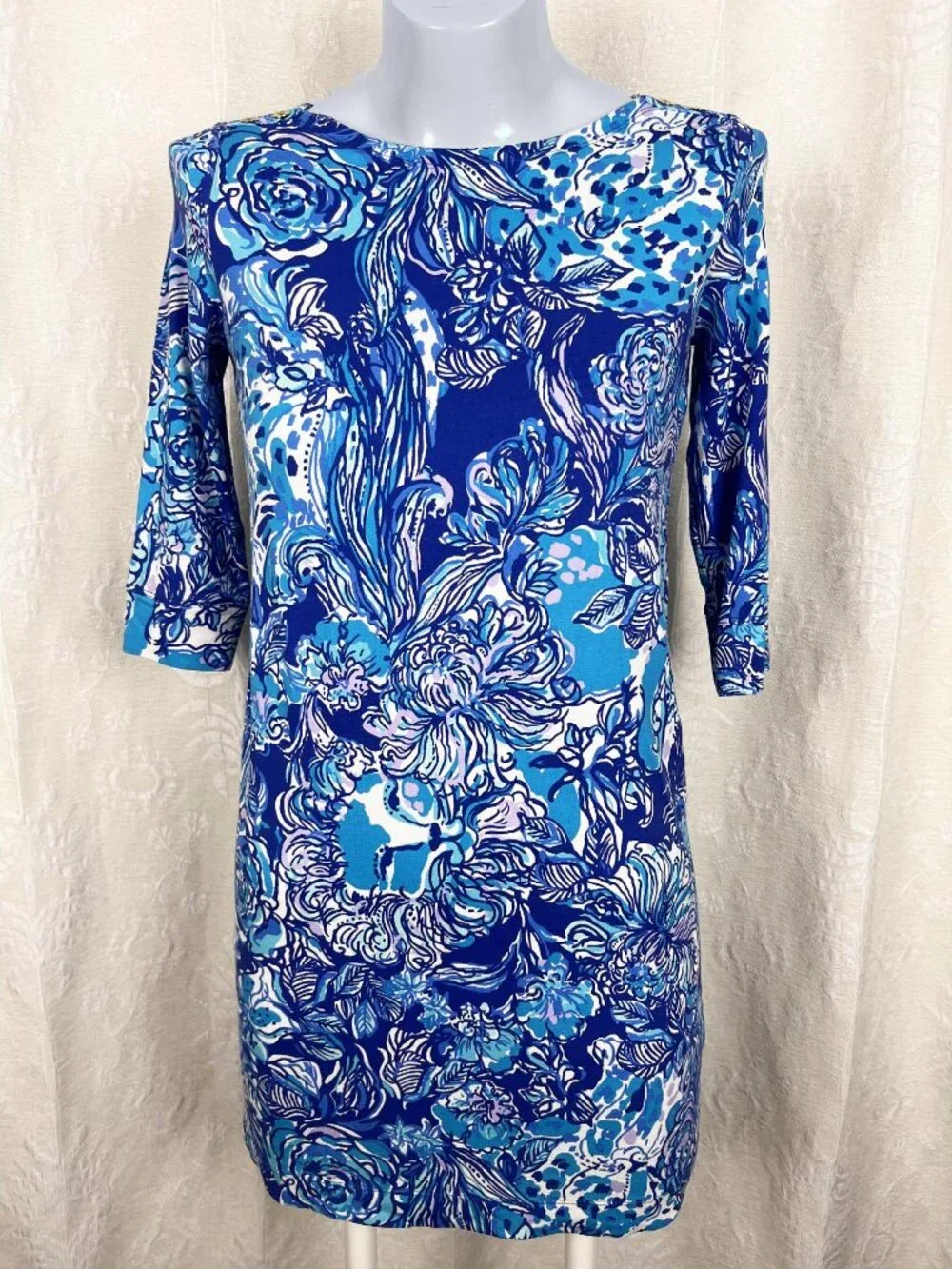 Lilly Pulitzer Sophie Dress Royal Purple Cat Call girl's XL12-14 stretch jersey
